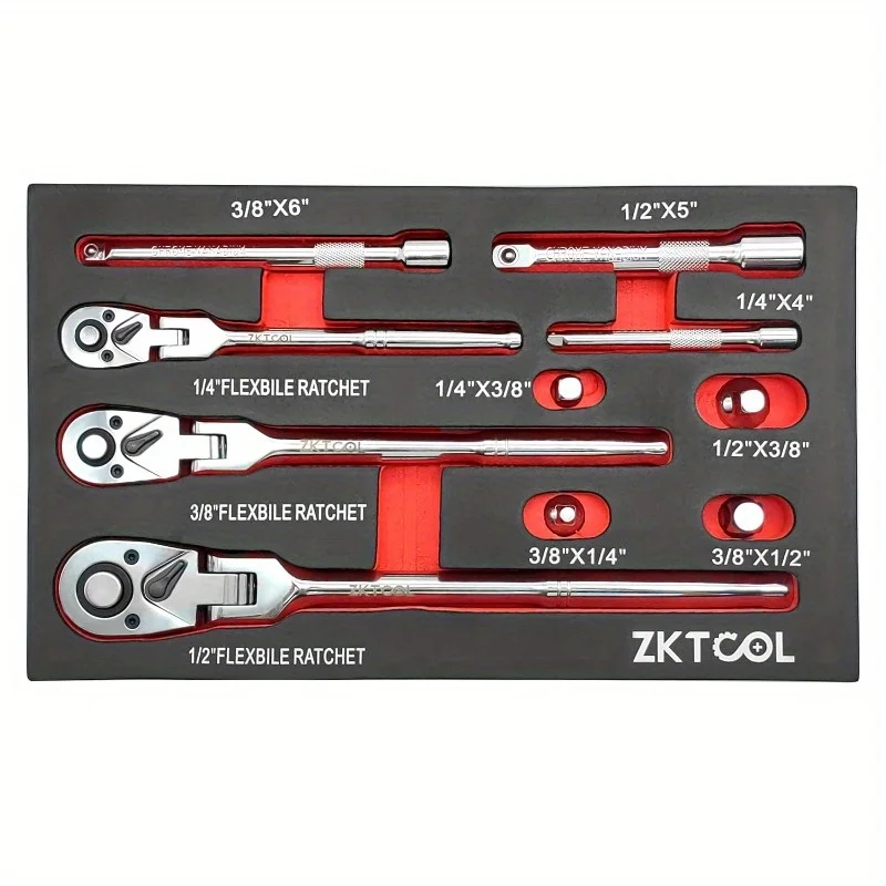 

6/10/22/23 lpiece universal head ratchet wrench set, 1/4 inch, 3/8 inch, 1/2 inch drive, with extension rod Wrench tool set