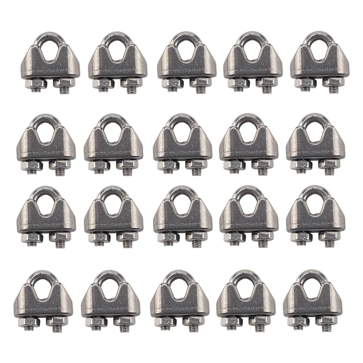 20Pcs M5 High Quality 304 Stainless Steel Wire Rope Chuck Clamp U Type Steel Wire Clip Chuck Cable Bolts Rigging