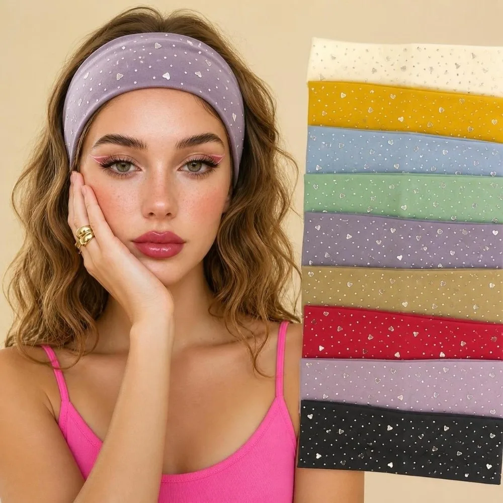 Trendy Fabric Star Headband Elastic Star Studded Wide Hair Wrap Rhinestone Accents Soft Elastic Hair Band Party Look