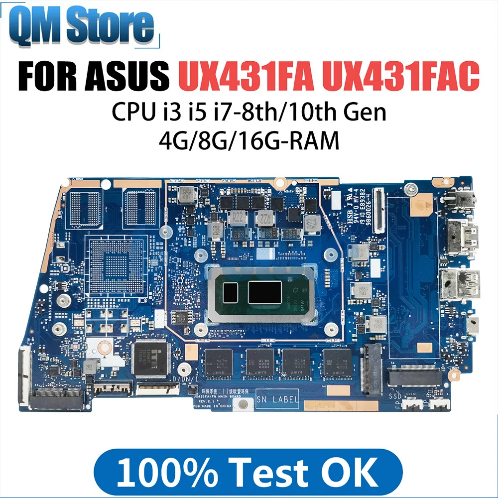 Notebook Mainboard For ASUS UX431FAC RX431F BX431F UX431FN UX431FLC Laptop Motherboard I3 I5 I7 8th 10th Gen 4G 8G 16GB RAM