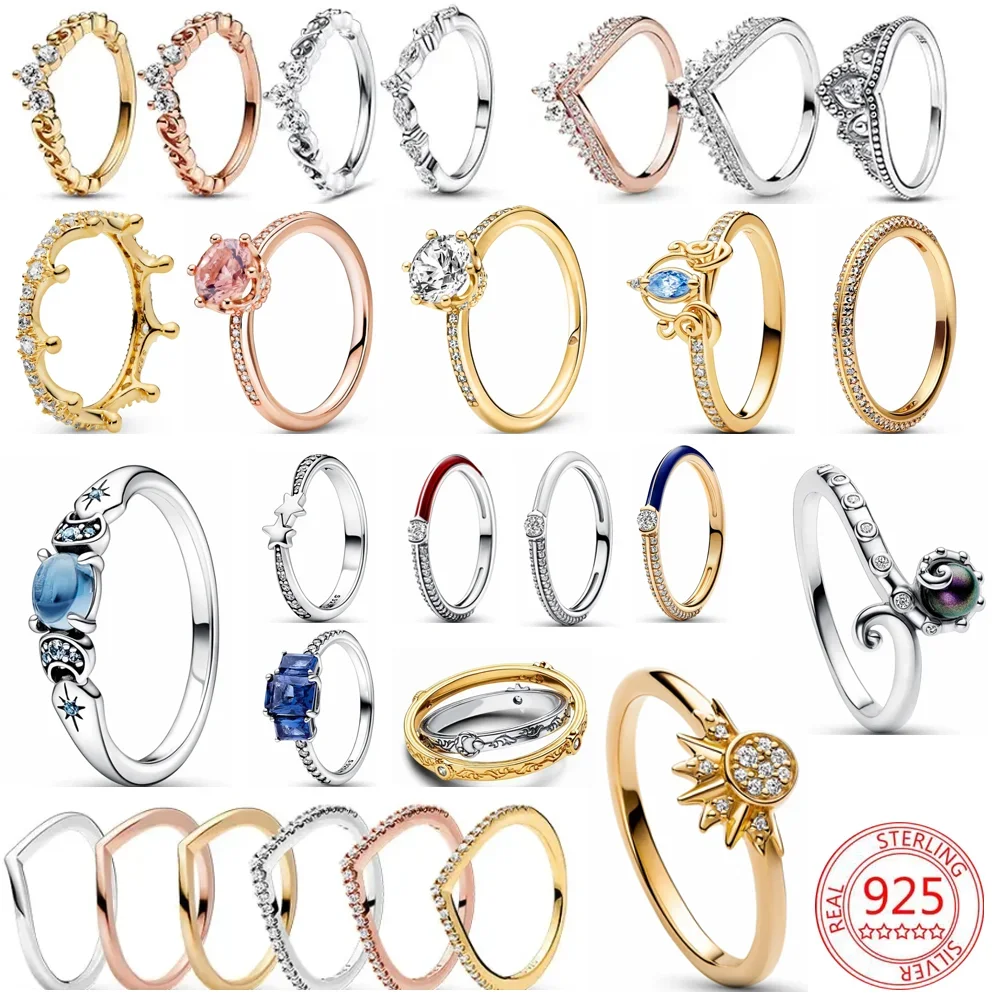 Crown 925 Sterling Silver Stackable Ring Fashion Fine Jewelry For Women Rose gold Shiny Zircon Ring Couple Weddling  Party Gifts