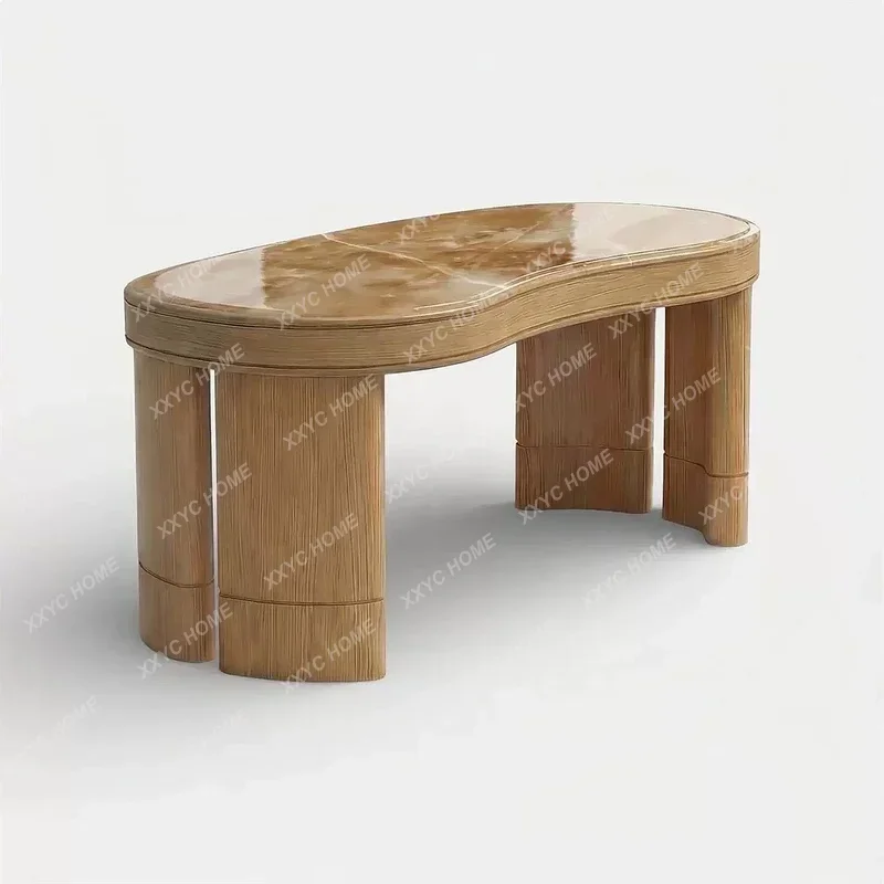 XX Irregular Solid Wood Desk Creative  Living Room Office Desk Marble Top Writing Table