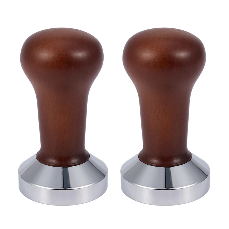 2X Coffee Tamper Wooden Handle Barista Espresso Machine Grinder 51Mm For Coffee And Espresso Powder Hammer Coffee Color