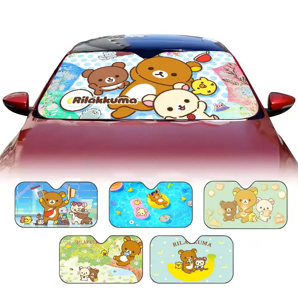 Japan Anime Cute R-Rilakkumas Bear Car Windshield Sun Shade Foldable Car Front Car Sunshade for Car Accessories Blocks Uv Rays