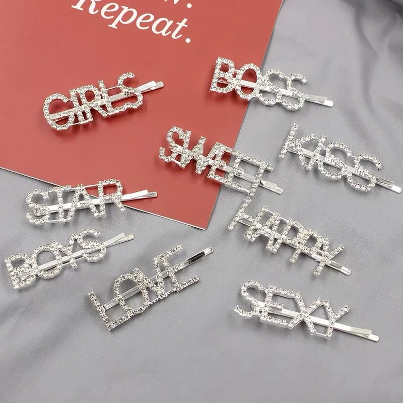 1PC Bling Letter Hairpins Headwear for Women Girls Hair Clips Pins Barrette Tools Hair Accessories