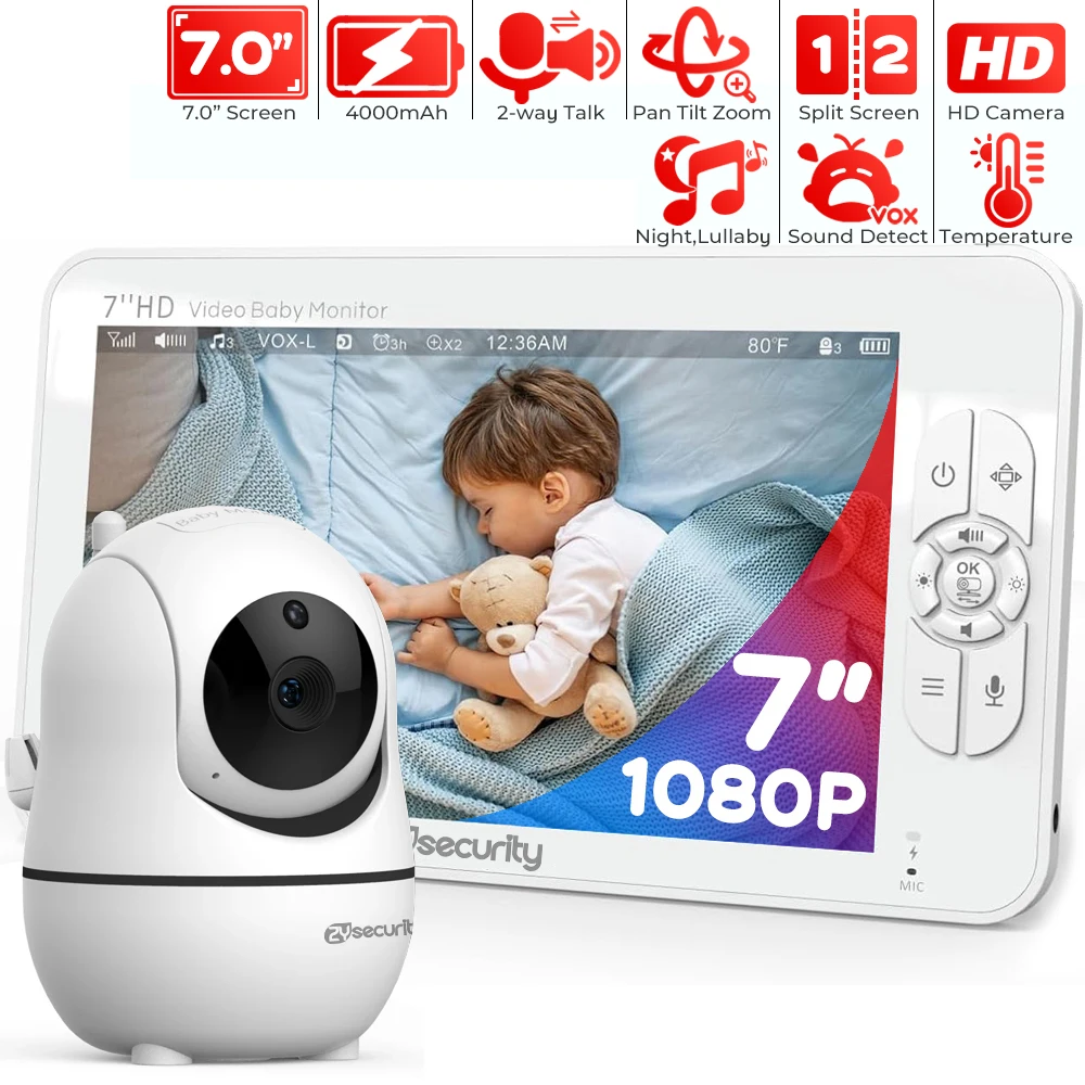 ZY-SM70PTZ 7-дюймовая цветная видеоняня с HD-камерой 1080P, двухэкранная аудиосистема ночного видения