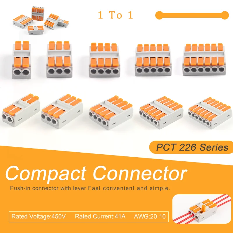 

25Pcs 2/3/4/5/6 Way Quick Push-in Wire Terminal Block With Lever CE Certified 28-10 AWG 450V Cable Splitter Compact Connector