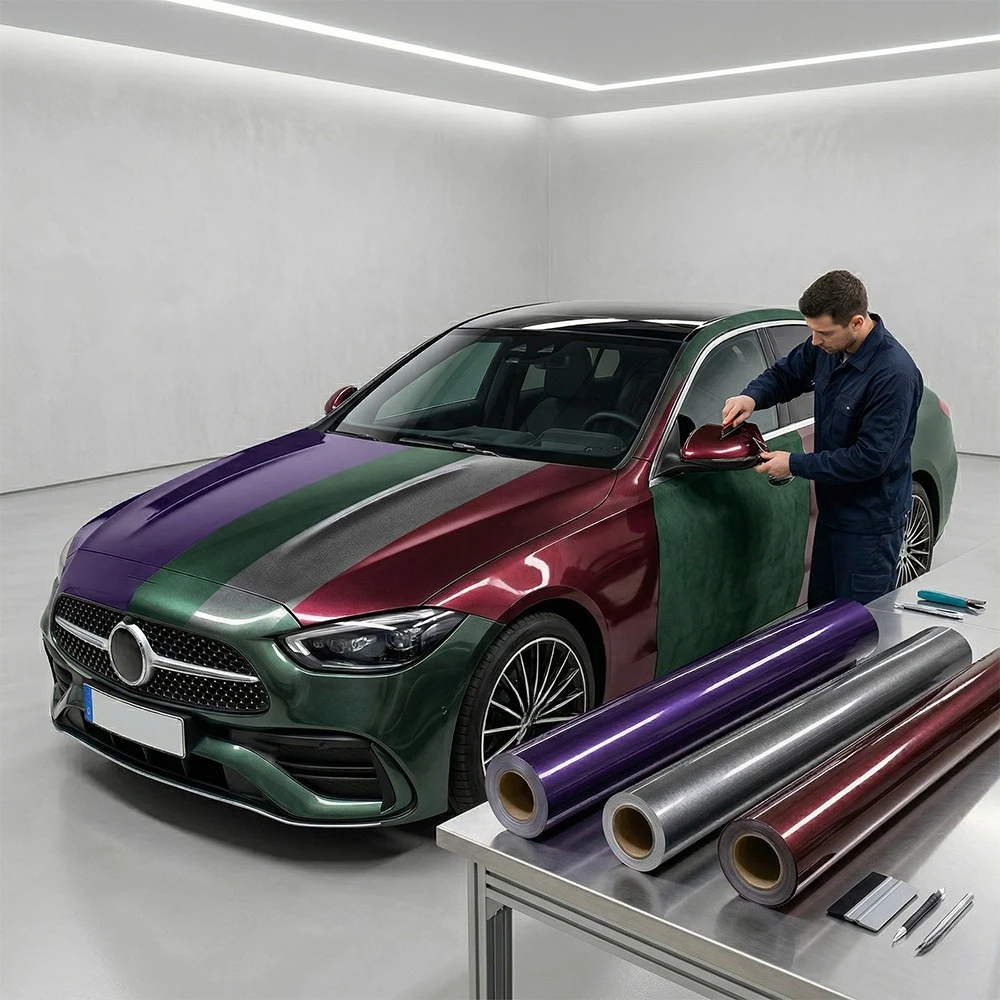 

Premium Metallic Purple/Green/Grey/Black Rose Wrap PET Vinyl Film Car Body Decal Sticker Protective Cover Auto Tuning Accessory