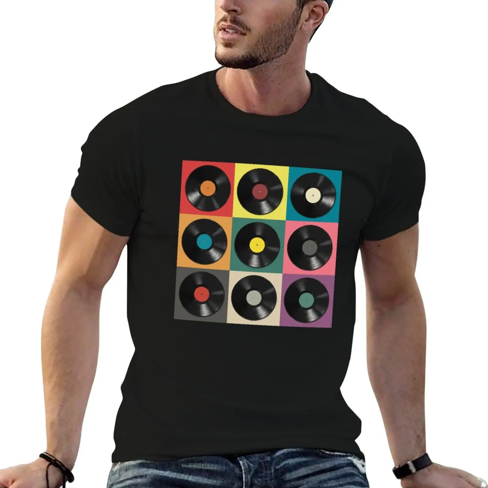 T-shirt avec impression de disque vinyle, style urbain