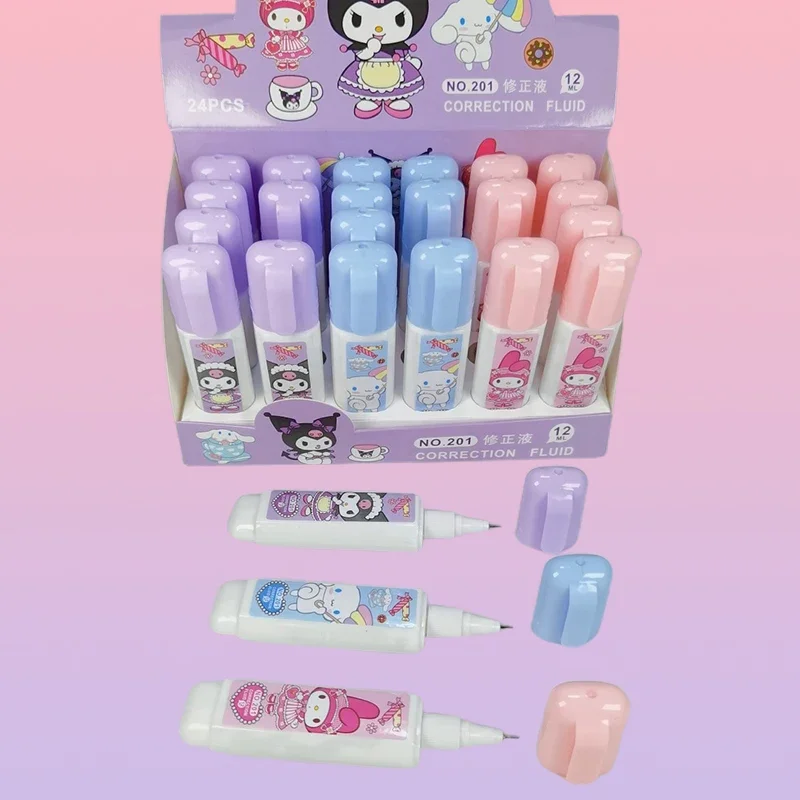 12/24pcs Sanrio Correction Fluid My Melody Kuromi Cinnamoroll Student White Correction Corrector Tape School Supplies Stationery