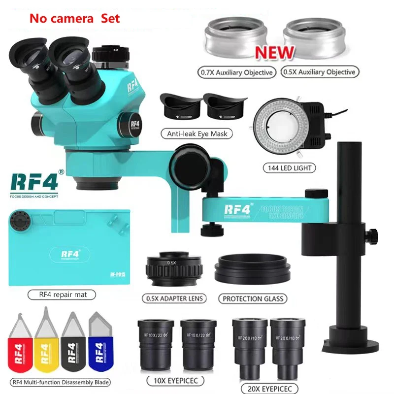 RF4 Trinocular Stereo Microscope Set 360 ° Rotation Articulating Arm Stands Phone Soldering PCB Repair RF7050TVPRO-F019