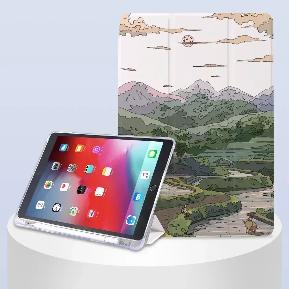 Casing pemandangan Anime lucu untuk iPad Air 4 casing 2020 iPad 10.2 generasi ke-8 iPad 9.7 penutup ke-5 ke-6 10.5 Air 1 2 Mini 5 4