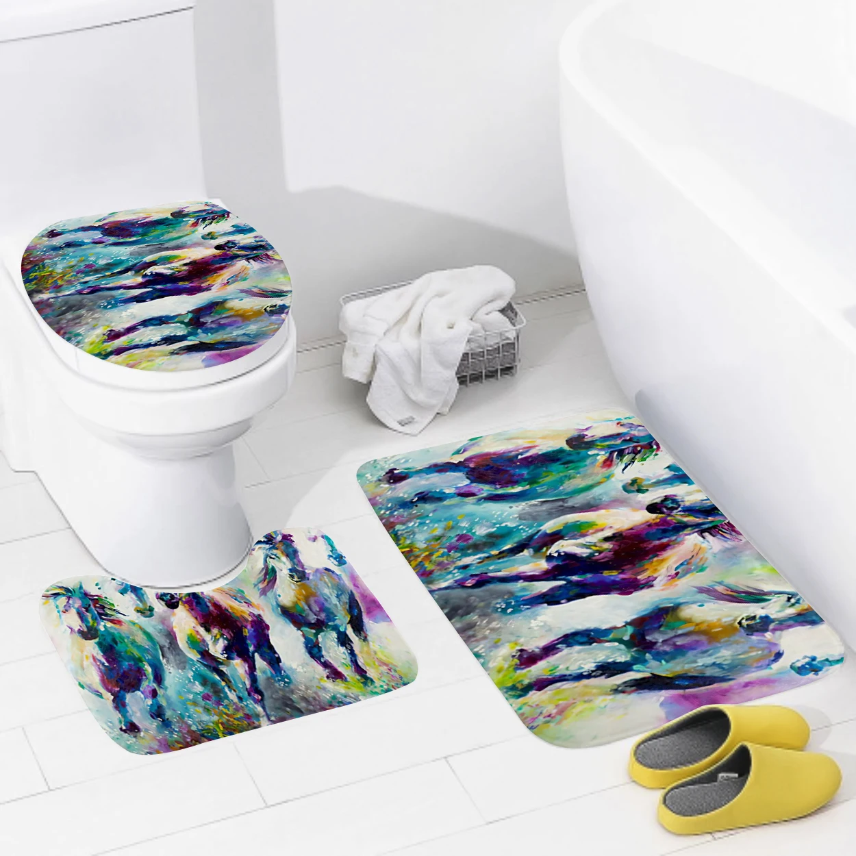 Home bathroom floor mats Bath Foot mat Animal oil paint style modern bathroom accessorie rug Toilet mat Bathtub anti-slip carpet