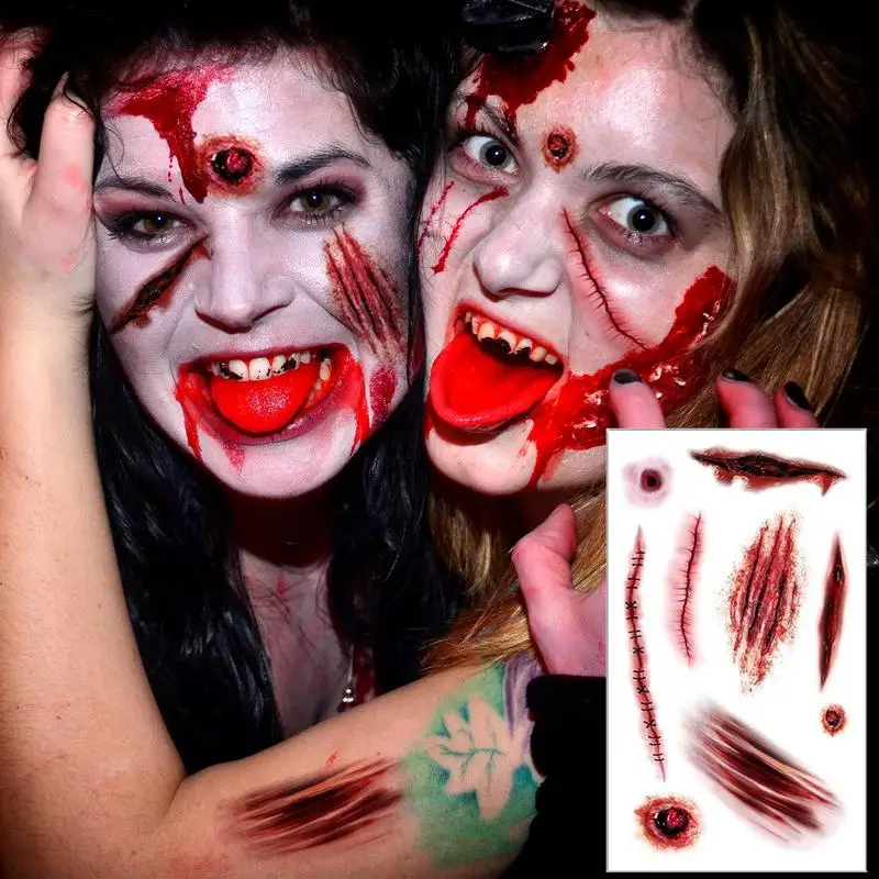 Scar Wound Stickers Halloween Horror Mouth Stickers Simulation Body Makeup Decoration Face Decals Prank Propsfor Halloween