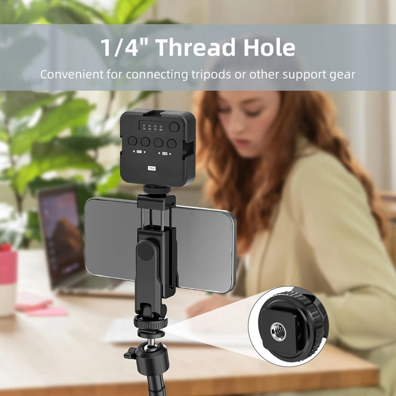 Multi-Functional Phone Holder Clamp Phone Tripod Mount Rotatable With Dual Cold Shoe Mounts For Smartphone Vlog