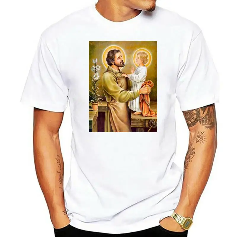 Camiseta de San José con oración Sagrada Familia Jesús Católico Cristiano caqui