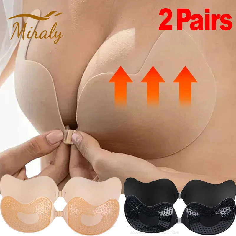 Invisible Push Up Bra for Women Backless Strapless Bra Seamless Front Closure Bralette Underwear Silicone Self-Adhesive Bra Pad