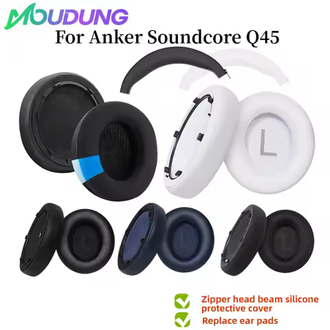 MOUDUNG Replacement Ear Pads/Silicone zipper head beam protective cover For Anker Space Q45 Headphone Sleeve Replace accessories