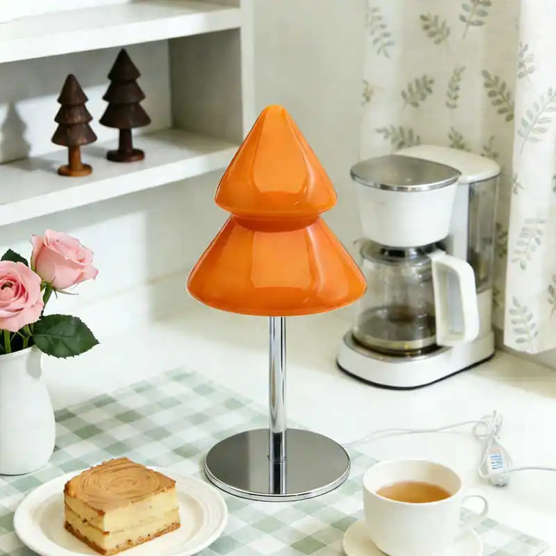 Lámpara de mesa de cristal bonita con árbol de Navidad de dopamina colorida, lámpara decorativa ambiental para dormitorio, mesita de noche y escritorio