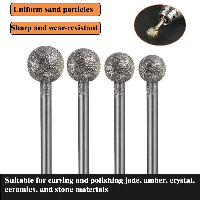 1/5/10Pcs Ball Round Diamond Burr Grinding Bits With 2.35mm/3mm Shank Ball Shape Polishing Head For Carving Dremel Rotary Tools