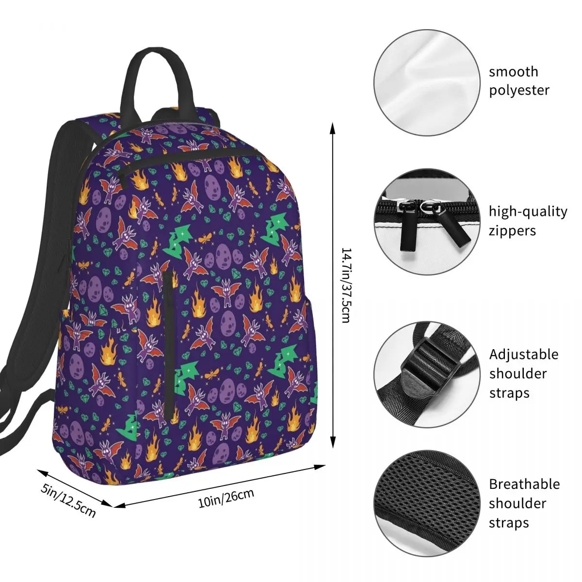 Spyro Pattern Backpack Student BookBag Boys Girls School Bag Laptop Shoulder Bags Men Women