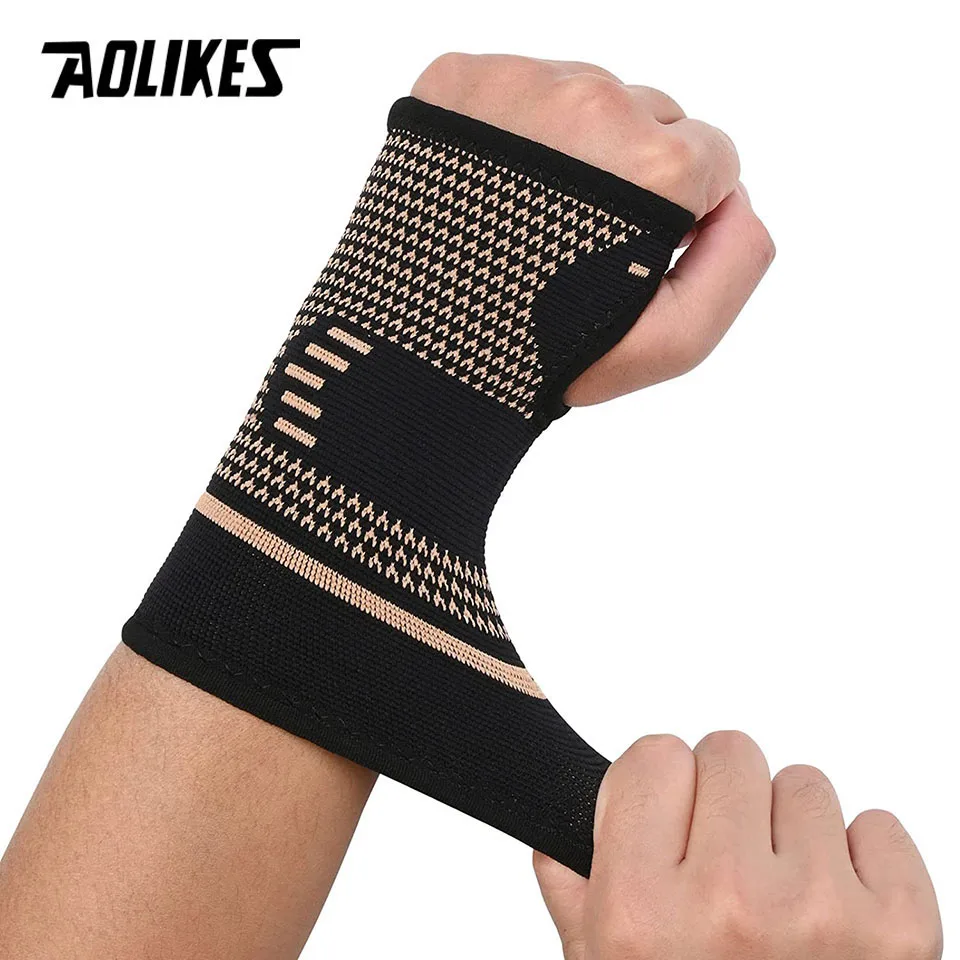 AOLIKES 1 Pair Wrist Support Sleeves,Wrist Support Sleeves Copper Infused Injury Recovery Left Right Arthritis