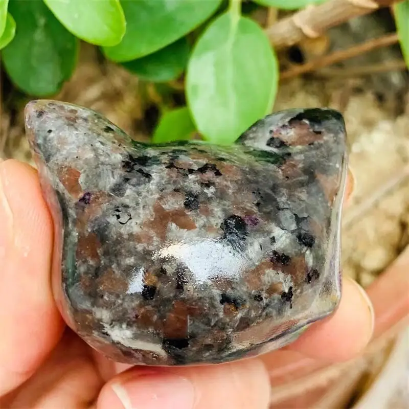 5 سنتيمتر الطبيعية Yooperlite القط رئيس المصري Mau نحت الكريستال الحيوان شفاء عطلة هدية ديكور المنزل 1 قطعة