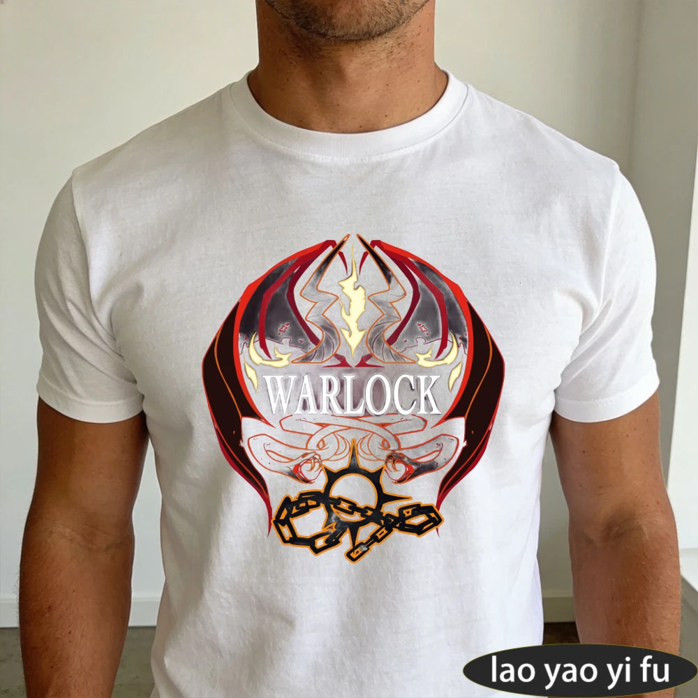 DUNGEONS DRAGONS Series tshirt Warlock Class Crest with Flame & Chains Art Print T-Shirt Men's D&D Gaming Short Sleeve