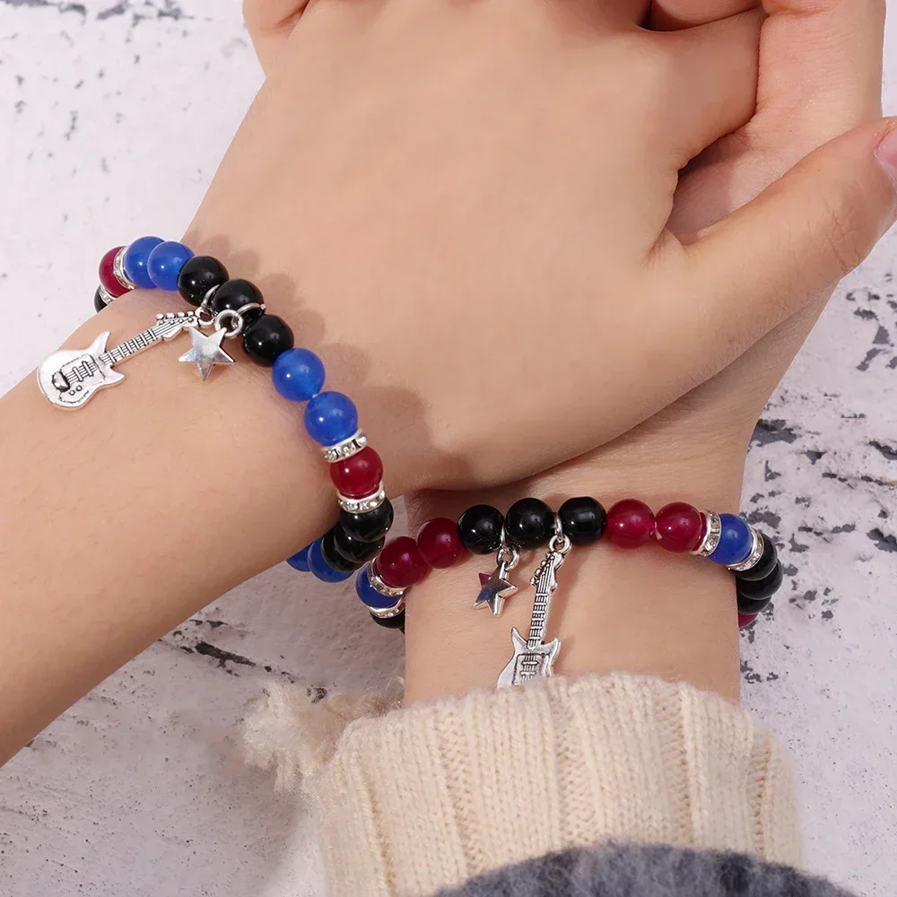 Handmade Couple Guitar Beads Bracelet /Tv Girl Matching Bracelets/Who Really Cares Album Inspired Bracelets Best Friends Jewelry