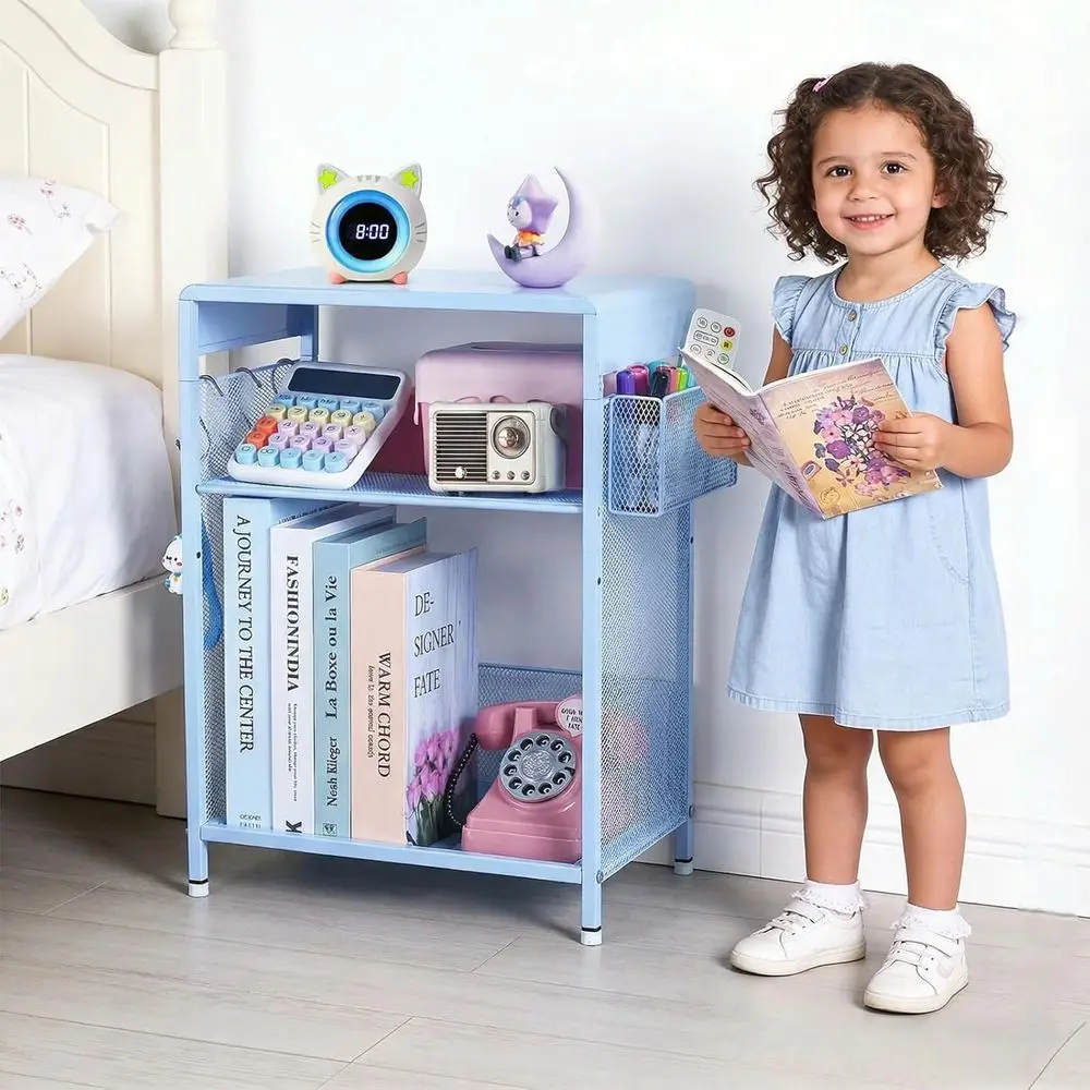 

Детская прикроватная тумбочка, 3-уровневый небольшой столик для небольших помещений, узкий приставной столик с регулируемыми полками, прикроватный столик для девочек или детей