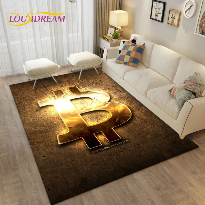 Bitcoin Carpet Bedroom Bedside Decor Rug Bitcoin 3d Floor Mat Large Cartoon Area Rug Living Room Creative Bitcoin Non-slip Mat