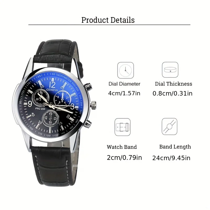 ساعة كوارتز ثلاثية العينين زرقاء فاتحة للرجال ، سوار متعدد الاستخدامات ، موضة غير رسمية ، صندوق هدايا مكون من قطعتين