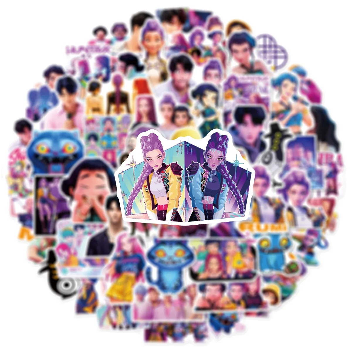 60pcs KPop Demon Hunters Waterproof Stickers Vinyl Decals, Cute Cartoon Doodle Anime Skins for Laptop Luggage Phone Case Tablet