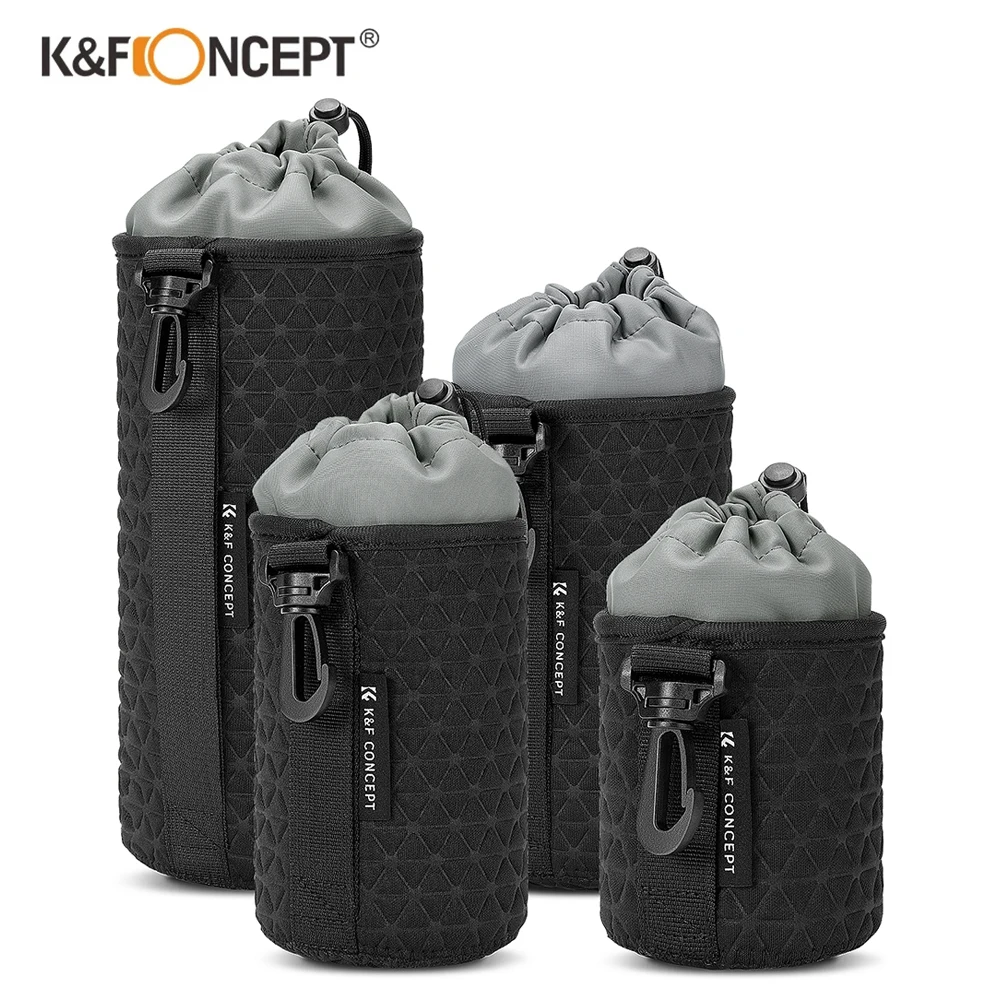 K&F Concept Portable Camera Lens Bag Drawstring Bag S/M/L/XL Size for Sony Canon Nikon DSLR Camera Lens Barrel Case with Hook