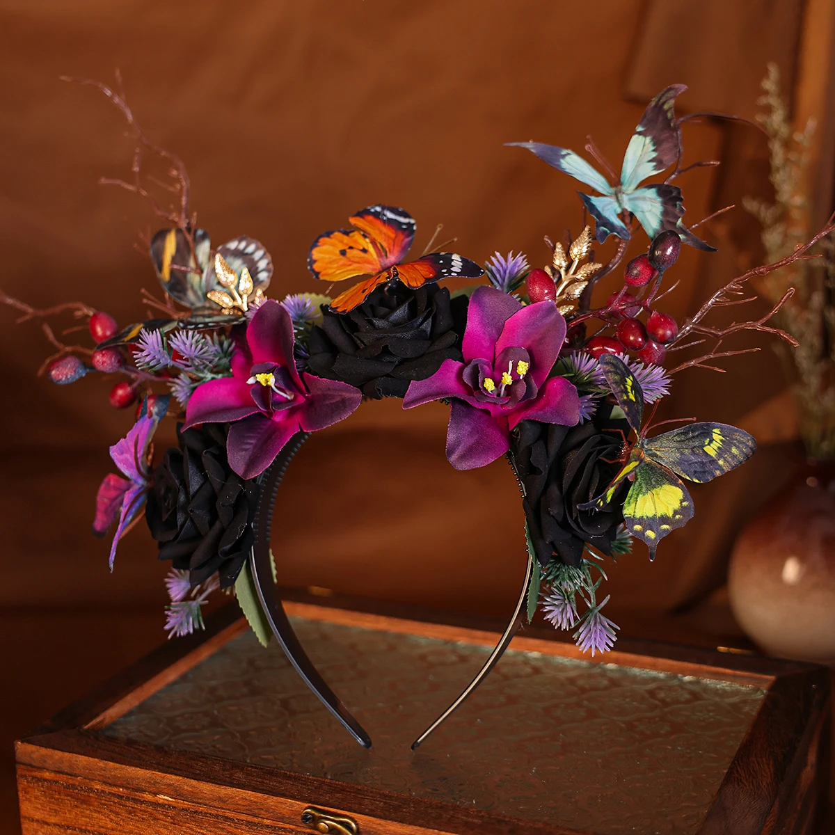 Handmade colorful butterfly flower princess headbands3D Stereoscopic flower headbands women's headwear holiday hair accessories