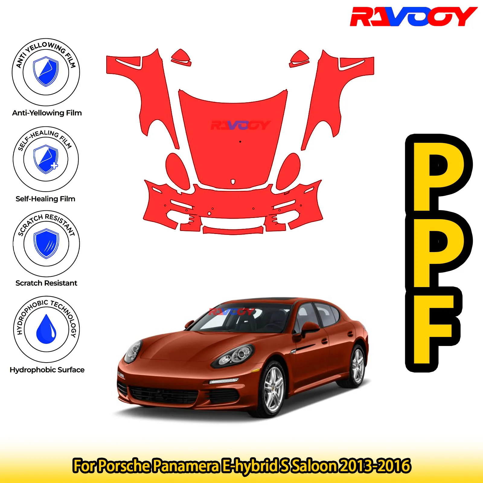 

For Porsche Panamera E-hybrid S Saloon 2013-2016 Glossy Matte Black Precut front PPF Kit Paint Protection Film