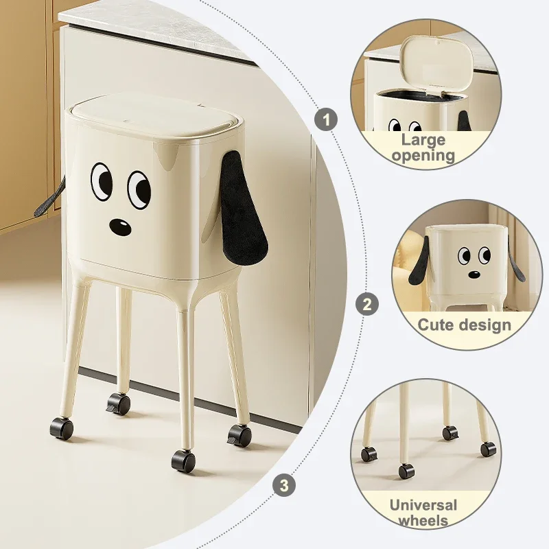 Large-Capacity Oval High-Leg Bin with Press-to-Open Lid Design Durable Plastic Kitchen And Living Room Trash Can No Bending Requ