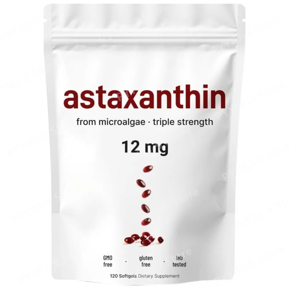 

Astaxanthin Softgels 12mg, 120 Servings Antioxidant Support, Carotenoids From Microalgae Extract, GMO Free, Easy To Swallow.