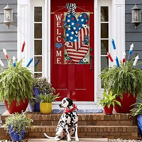 4th of July Love Heart House Flag 28x40 Inch Double House Size-28 x 40