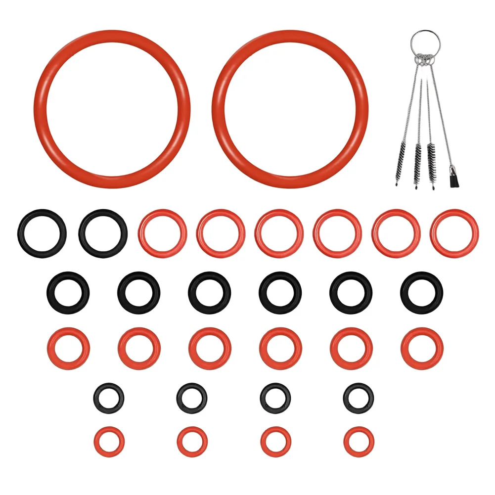 30pcs silicone O rings and 4 in 1 coffee machine brush kit for repair maintenance of water nozzles brewing pistons and valves