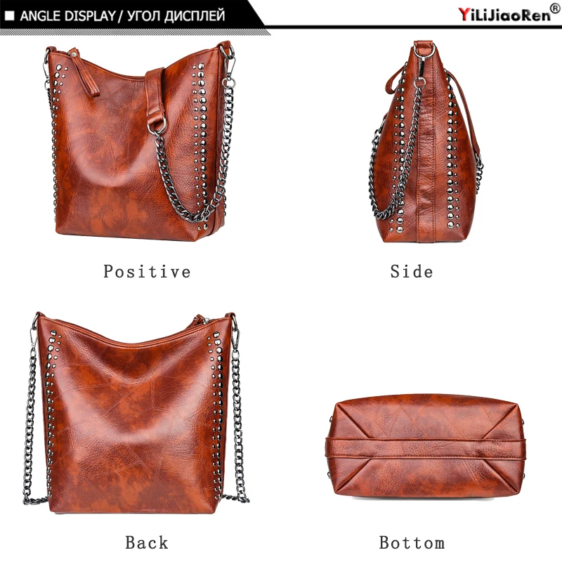 Retro perçin omuzdan askili çanta zincir Crossbody çanta kadınlar için lüks deri askılı çanta kadın büyük çanta bayan Bolsas De Mujer