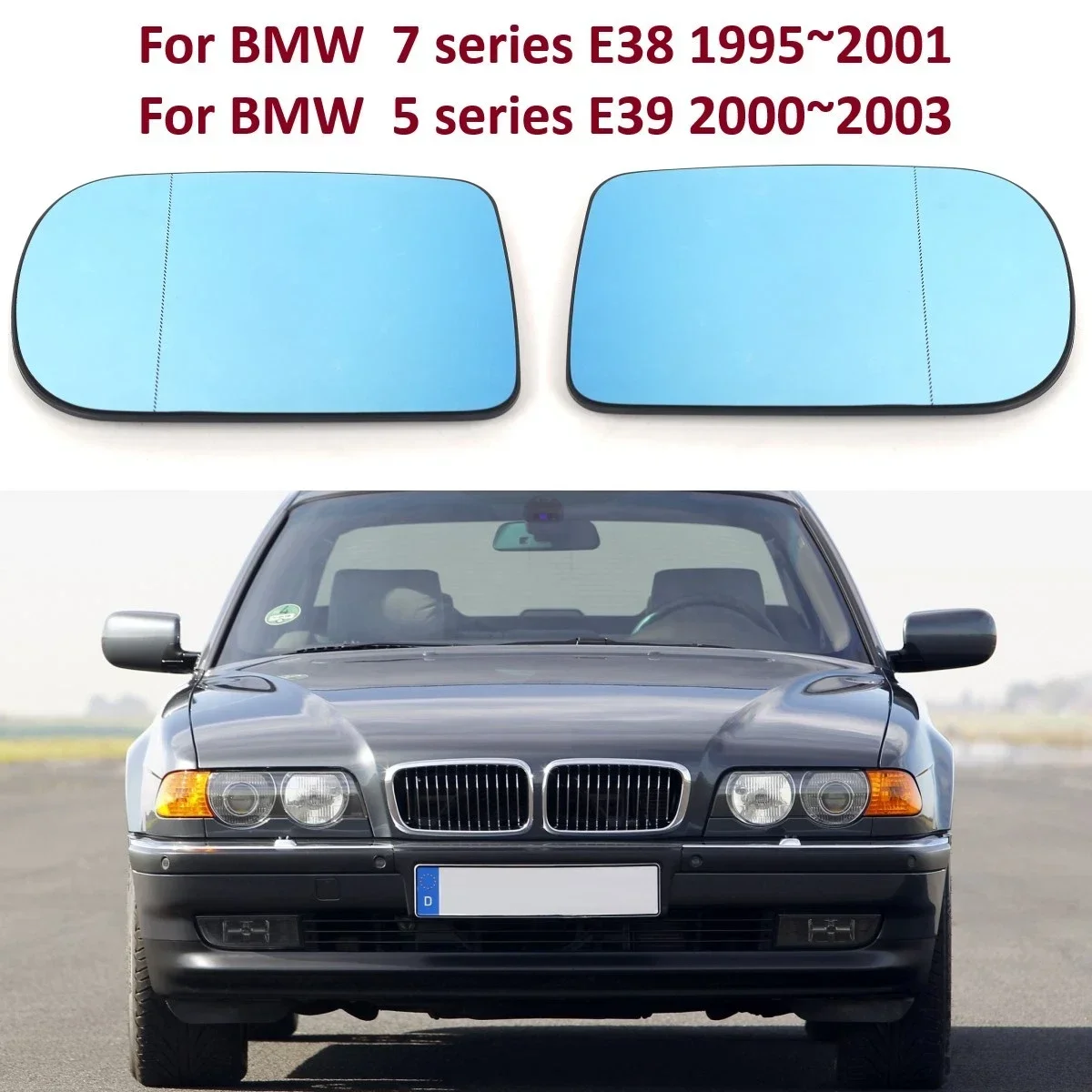For BMW E38 E39 1995 2003 Car Heated Blue Anti Glare Side Mirror Glass Rearview Wing Mirror Lens Replacement 51168209811 5116820