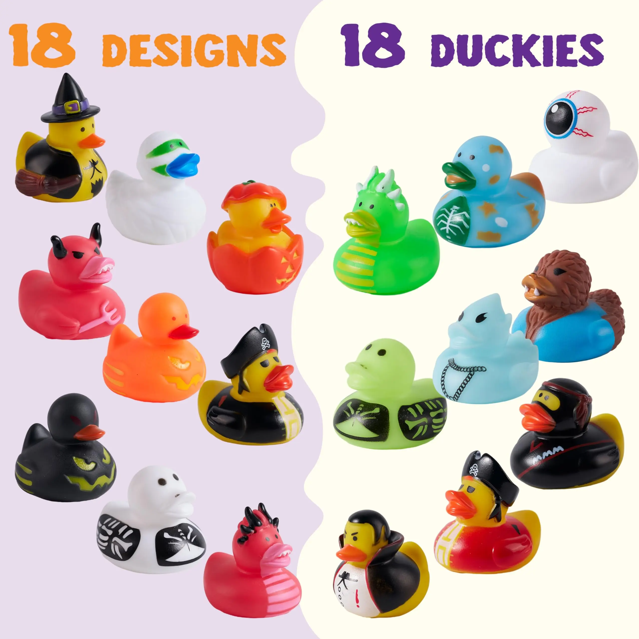 18 PCS Halloween Nowość Gumowa Kaczka, Klasyczna Kaczka Świetna na Halloween Impreza, Kąpiel Dziecka, Basen Halloweenowy Zabawka do kąpieli dla