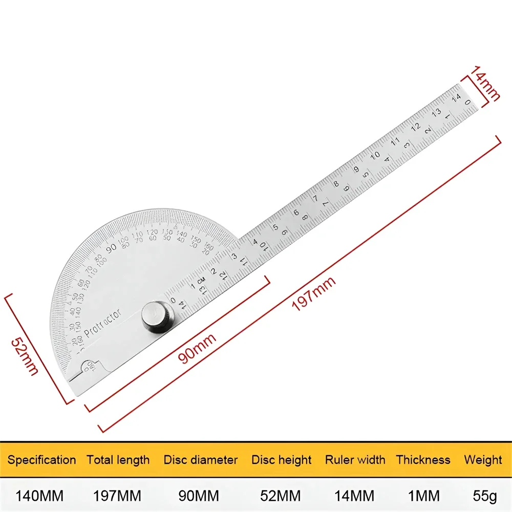 145mm Stainless Steel 180 Protractor Angle Meter Measuring Ruler Rotary Mechanic Tool Ruler Protractor Woodworking Ruler