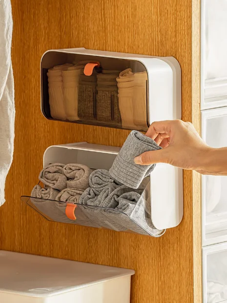 

Sock storage box for home wardrobes, wall mounted storage for underwear, separate and organize close fitting clothing, and stora