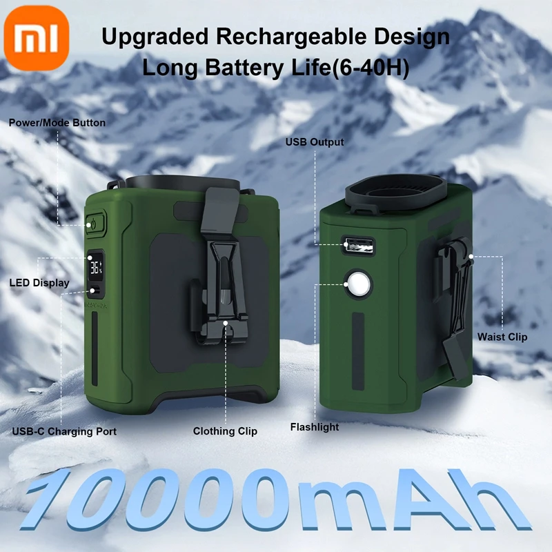 

Портативный поясной вентилятор Xiaomi 10000 мАч с 5 скоростями, мощный охлаждающий вентилятор с воздушным потоком, внешний аккумулятор, светодиодное освещение, подвесной шейный вентилятор для улицы