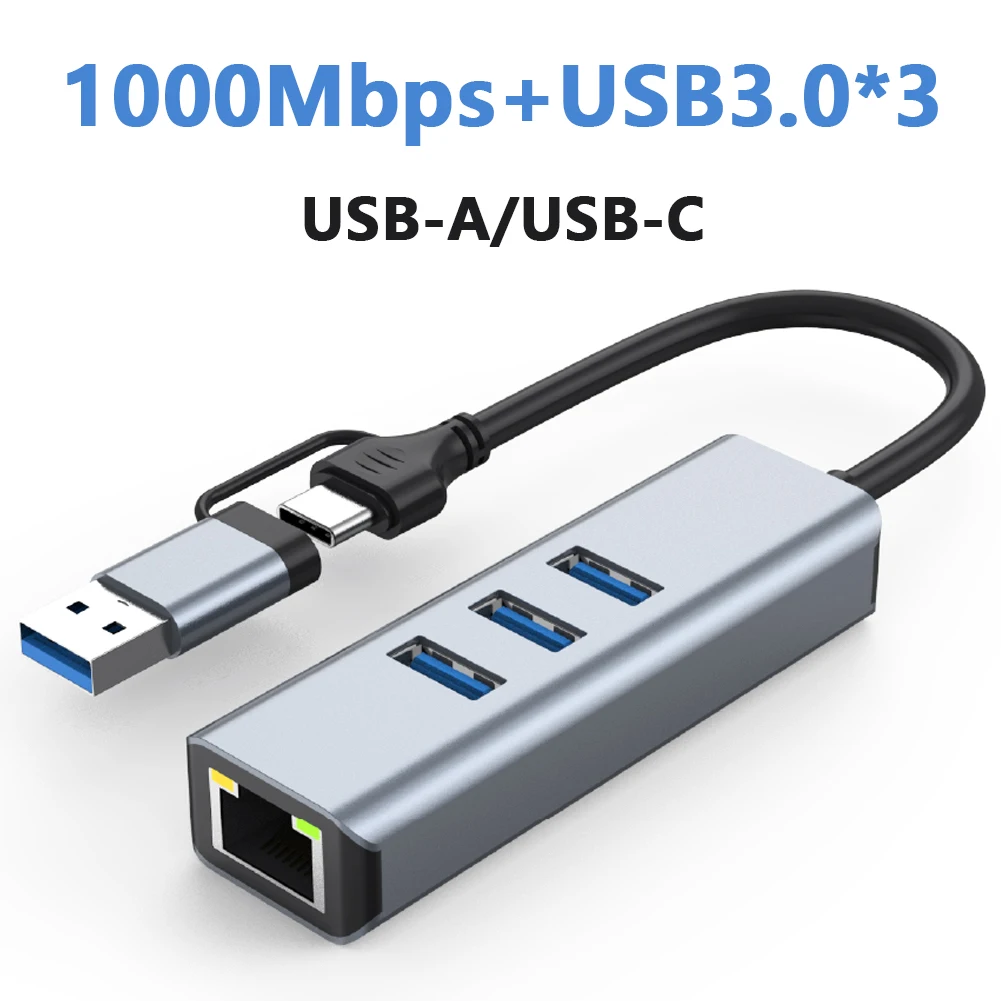 

4-in-1 USB C Hub with Gigabit Ethernet 1000Mbps, 3x USB 3.0 Port 5Gbps, USB-A and USB-C Connector for Laptop Desktop Home Office