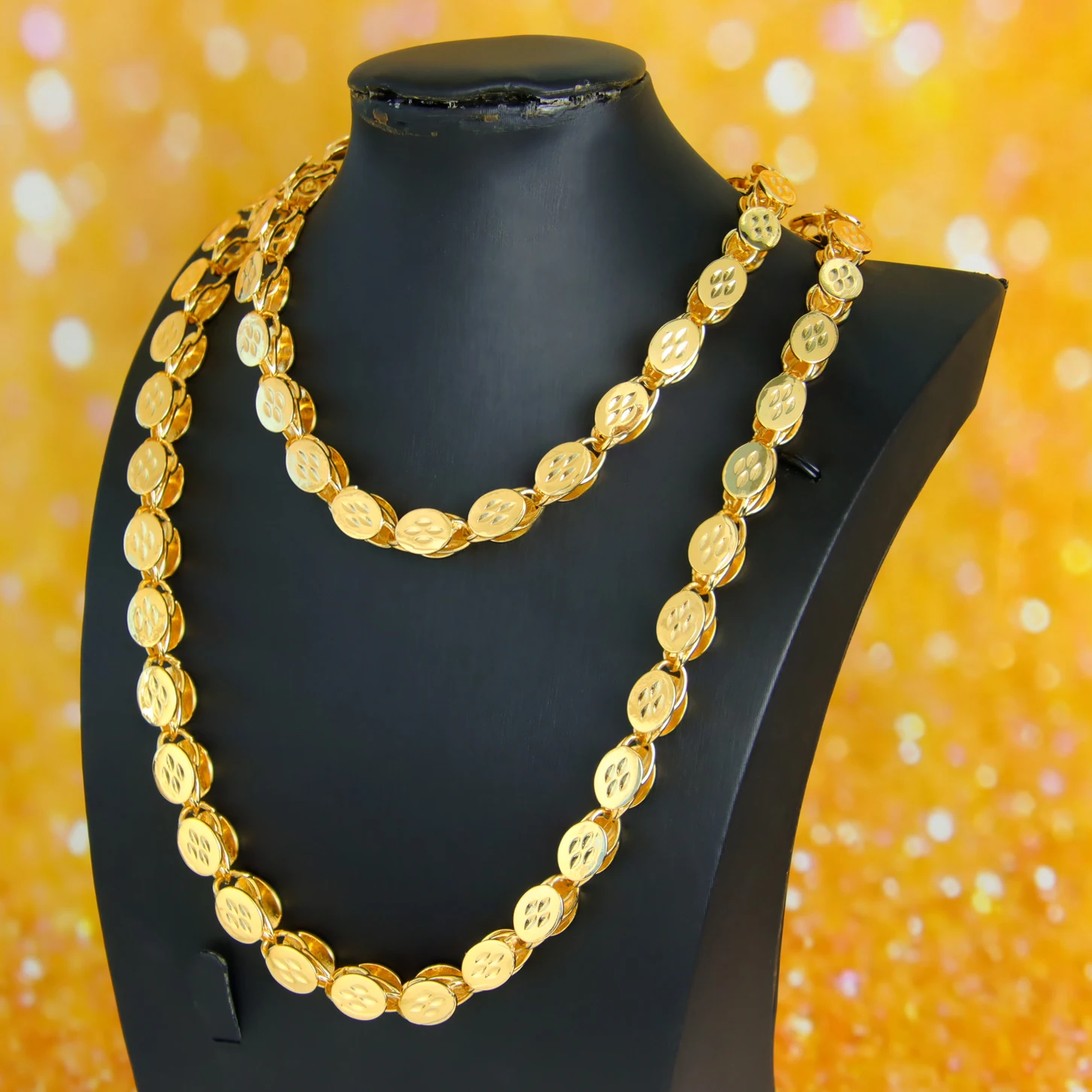 Luxuriöse arabische Hochzeit lange Halskette 50/100 cm 24 Karat vergoldet islamische türkische Frauen Braut Verlobungsfeier schicker Schmuck – Detail 7