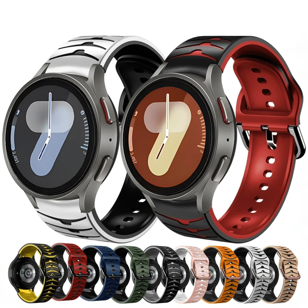 No Gap Silicone Strap for Samsung Galaxy Watch 7 6 5 4 44mm 40mm Two-color Bracelet Belt Watch 6 4 Classic 47mm 43mm 46mm 42mm