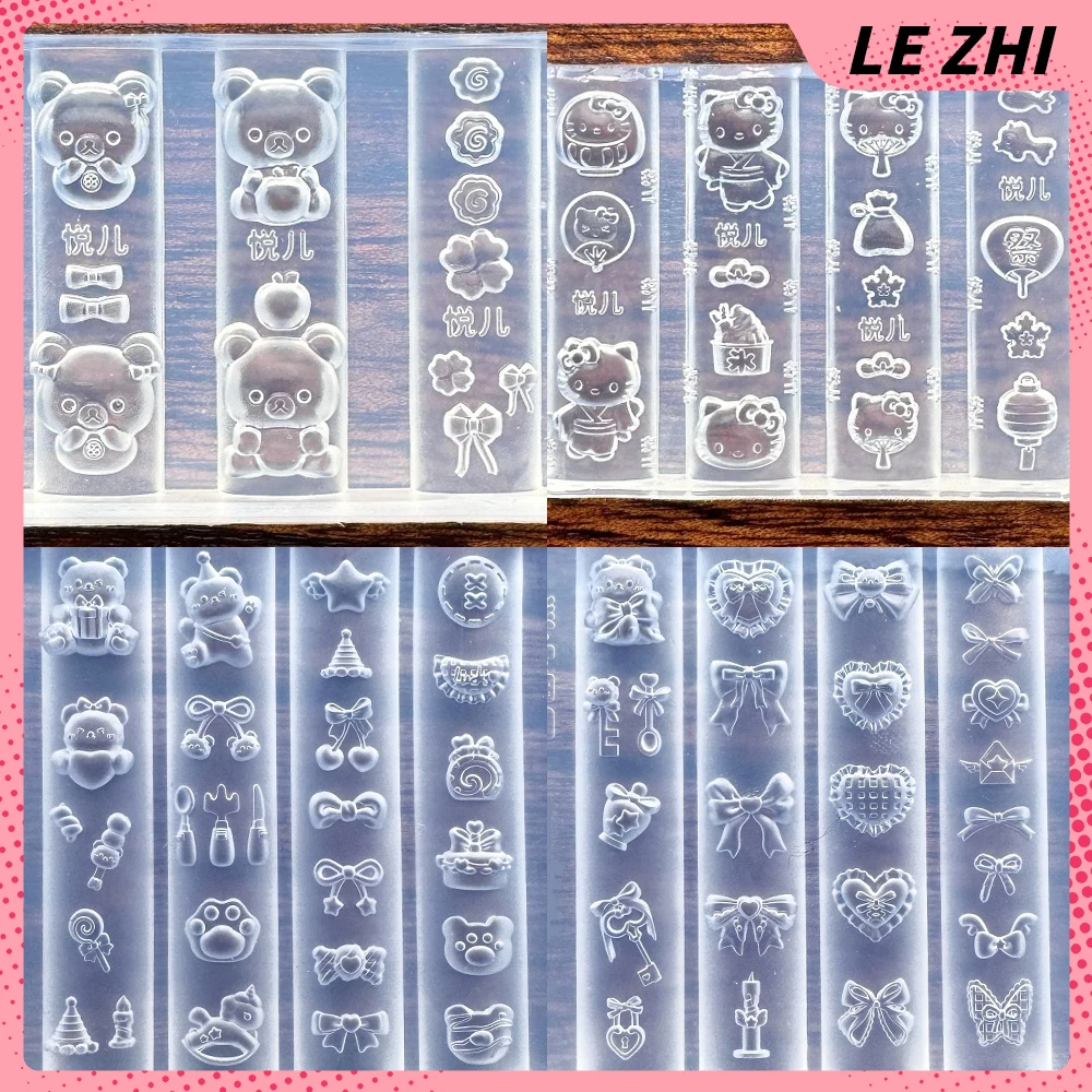 

Kawaii Cartoon Hello Kitty Rilakkuma 3D Acrylic Nail Art Mold Cute Animal Pig Rabbit Bear Cat Silicone Nail Art Carving Mold
